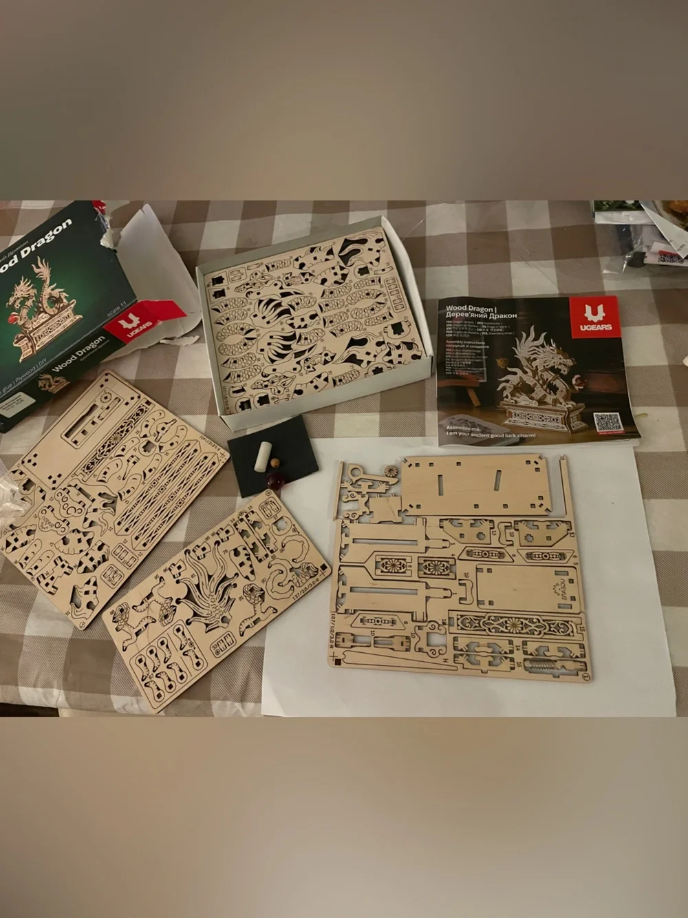 UGEARS Wood Dragon 3D Laser-Cut Puzzle Kit *1 page piece taped/box is taped*